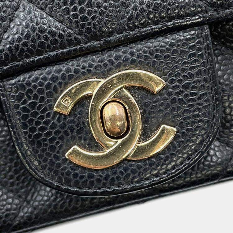 Pre Owned Chanel Mini Materasse Chain Shoulder Black Caviar Leather
