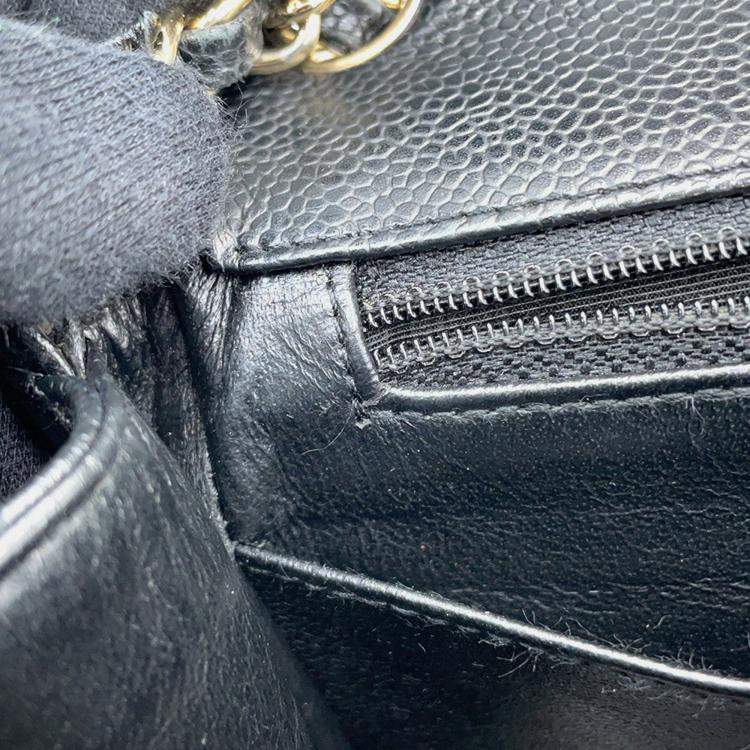 Pre Owned Chanel Mini Materasse Chain Shoulder Black Caviar Leather