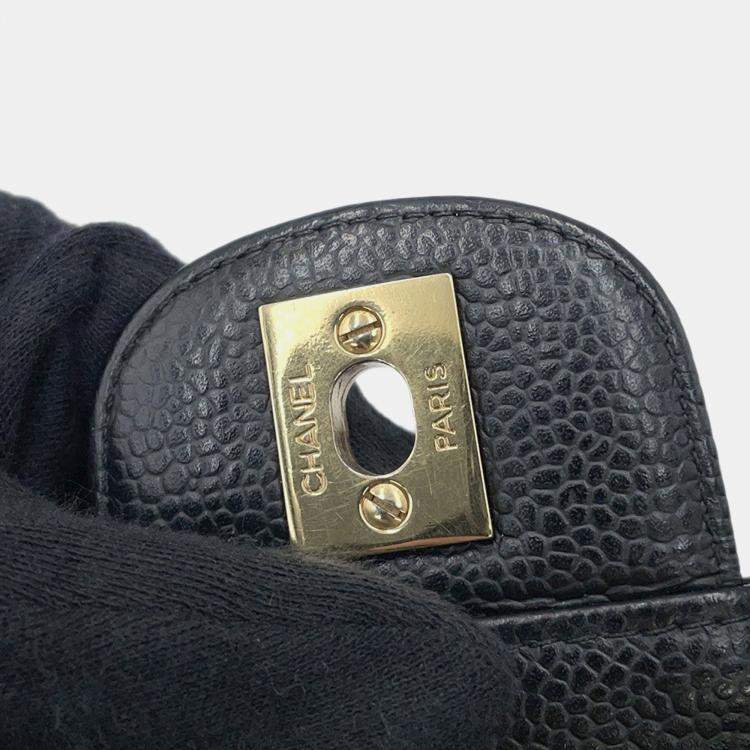 Pre Owned Chanel Mini Materasse Chain Shoulder Black Caviar Leather