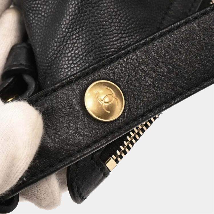 Pre Owned Chanel Black Calfskin Hobo Handbag