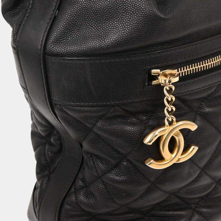 Pre Owned Chanel Black Calfskin Hobo Handbag