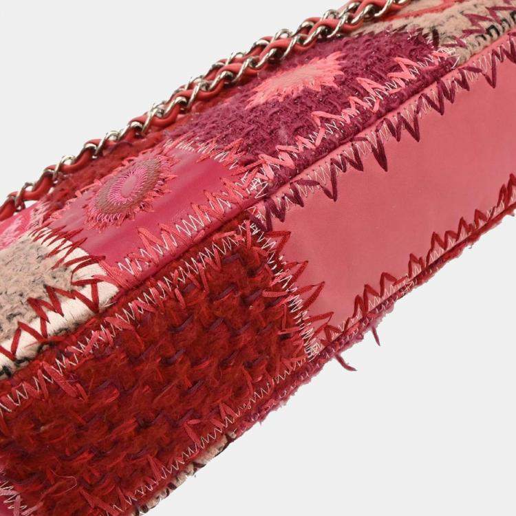 Pre Owned Chanel Pink Tweed Single Flap Patchwork Shoulder Bag