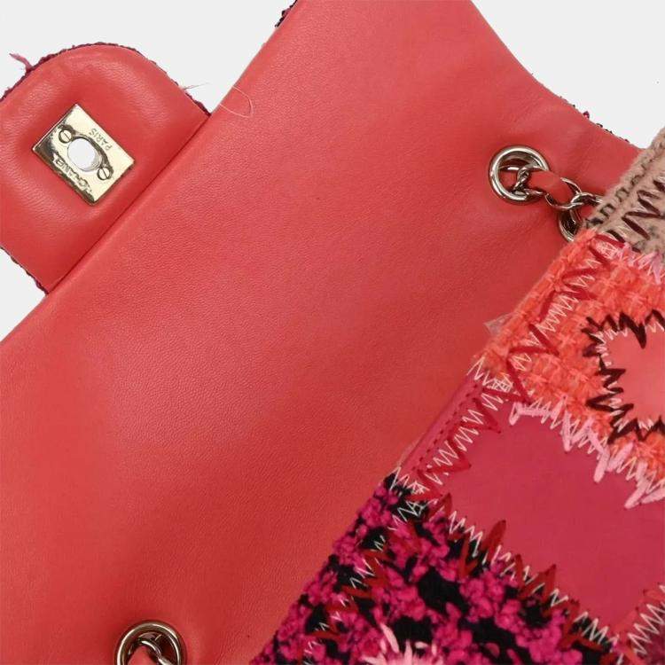 Pre Owned Chanel Pink Tweed Single Flap Patchwork Shoulder Bag