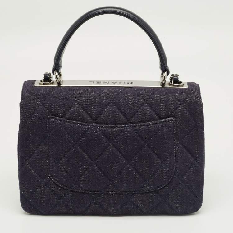 Pre Owned Chanel Navy Blue Quilted Denim Small Trendy CC Top Handle Bag
