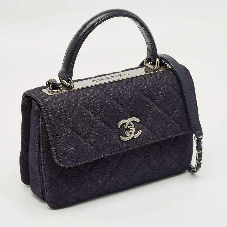 Pre Owned Chanel Navy Blue Quilted Denim Small Trendy CC Top Handle Bag