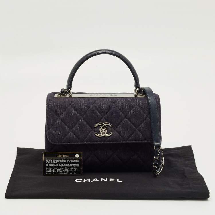 Pre Owned Chanel Navy Blue Quilted Denim Small Trendy CC Top Handle Bag