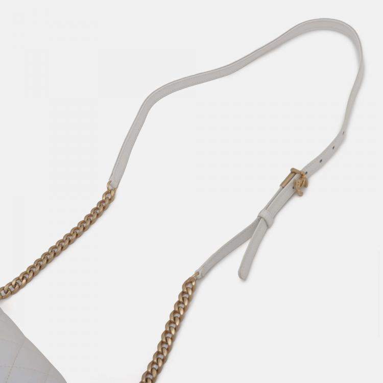 Pre Owned Chanel White CC Quilted Caviar Flap Crossbody