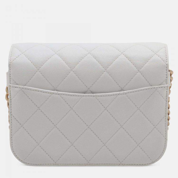 Pre Owned Chanel White CC Quilted Caviar Flap Crossbody