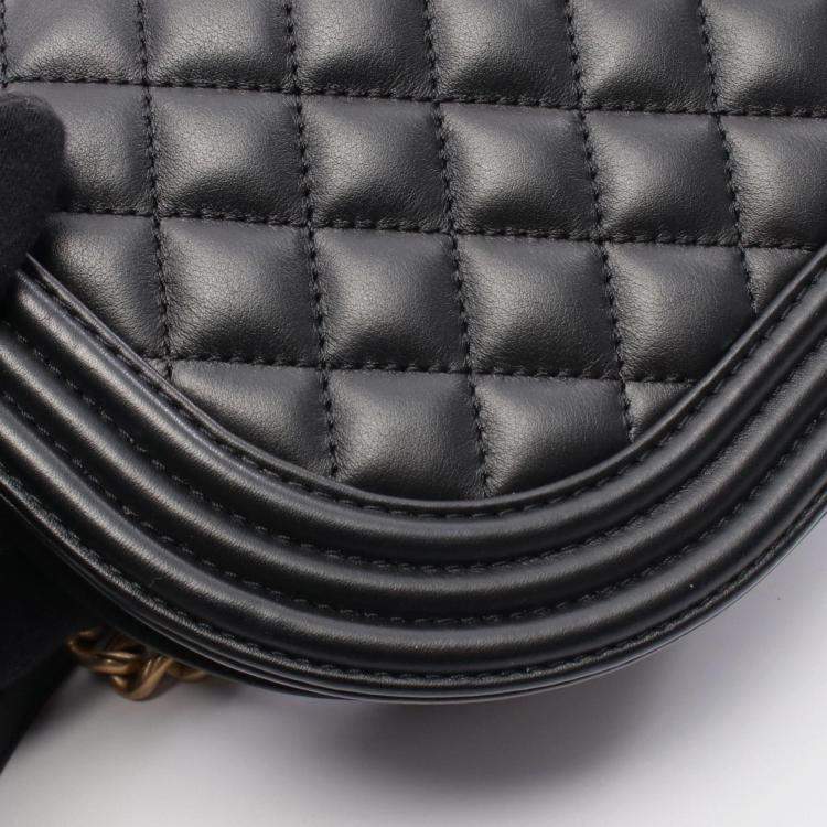 Pre Owned Chanel Boy Chanel Shoulder Bag Lambskin Leather Black