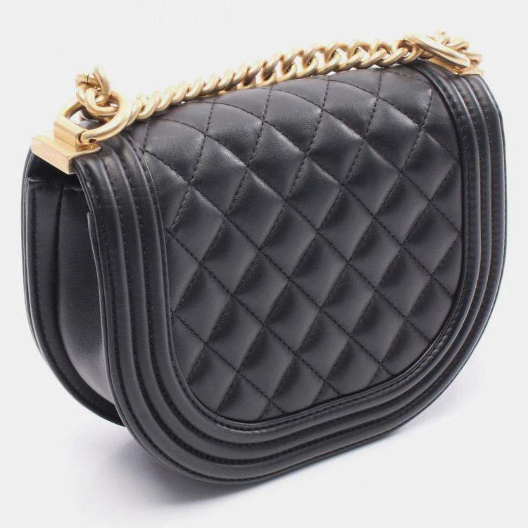 Pre Owned Chanel Boy Chanel Shoulder Bag Lambskin Leather Black