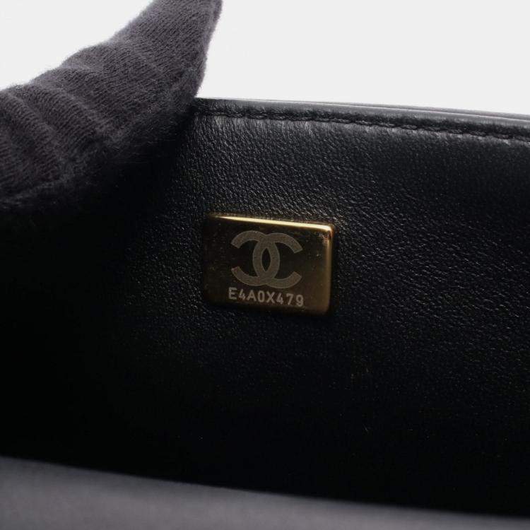 Pre Owned Chanel Boy Chanel Shoulder Bag Lambskin Leather Black