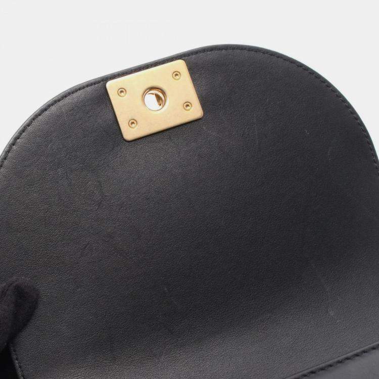Pre Owned Chanel Boy Chanel Shoulder Bag Lambskin Leather Black