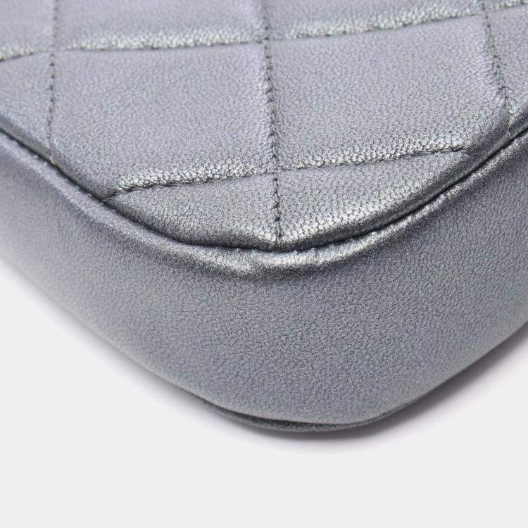 مملوكة مسبقًا Chanel Matelasse Coco Mark Shoulder Bag Lambskin Leather Gray