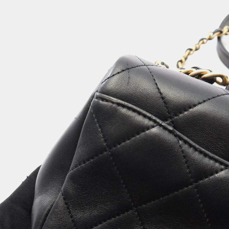 Pre Owned Chanel Top Handle Matelasse Shoulder Bag In Lambskin Leather Black