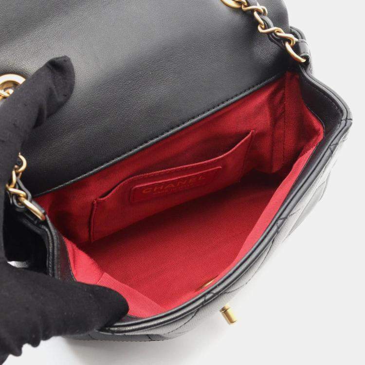 Pre Owned Chanel Top Handle Matelasse Shoulder Bag In Lambskin Leather Black