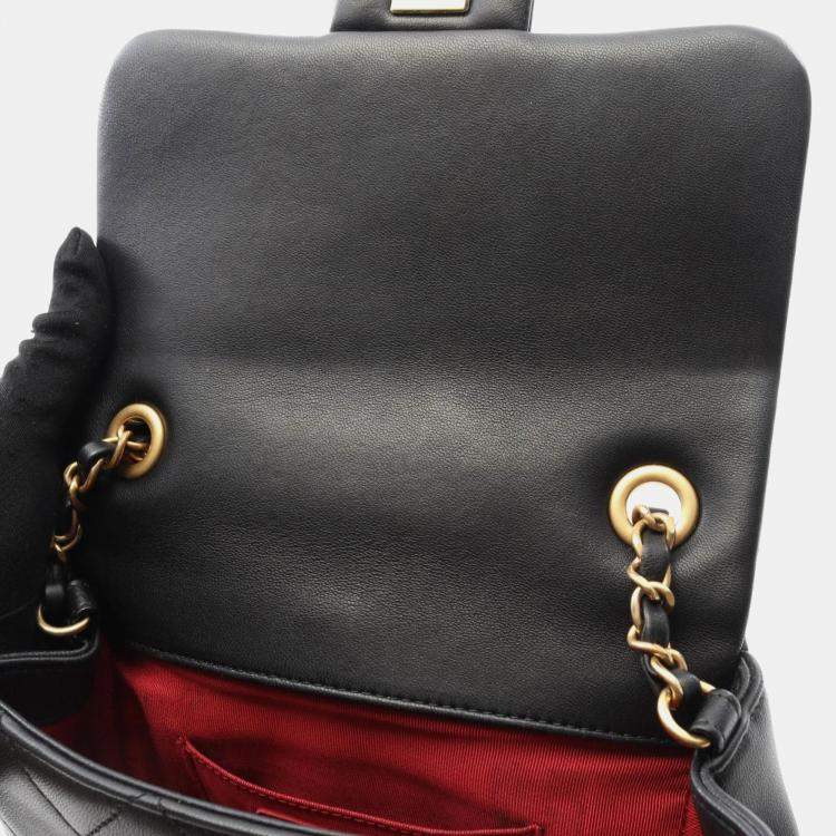 Pre Owned Chanel Top Handle Matelasse Shoulder Bag In Lambskin Leather Black