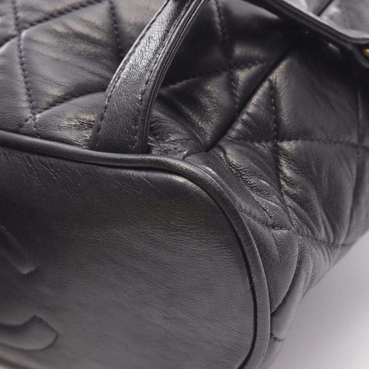 Pre Owned Chanel Matelasse Backpack Bag In Lambskin Leather Black