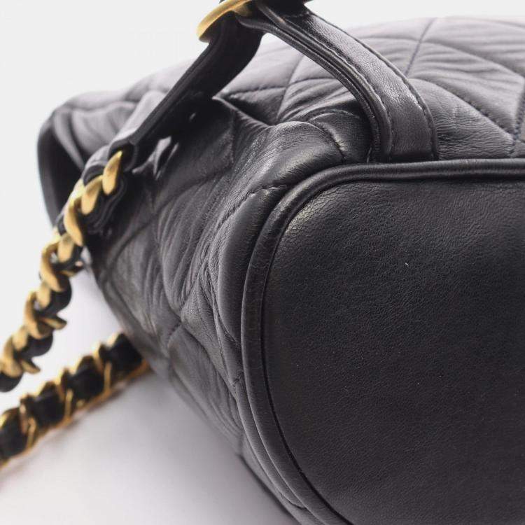 Pre Owned Chanel Matelasse Backpack Bag In Lambskin Leather Black