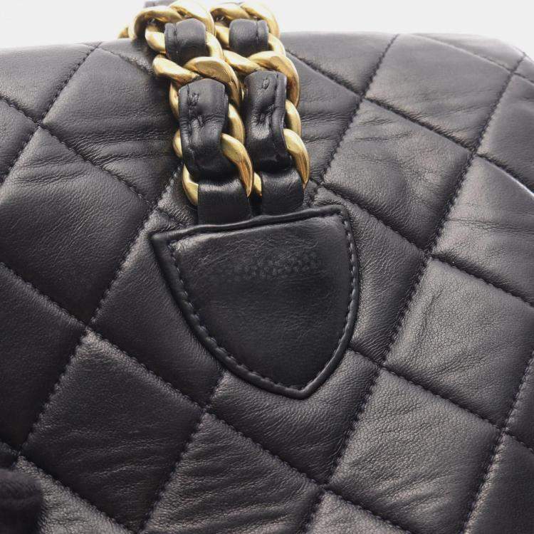 Pre Owned Chanel Matelasse Backpack Bag In Lambskin Leather Black