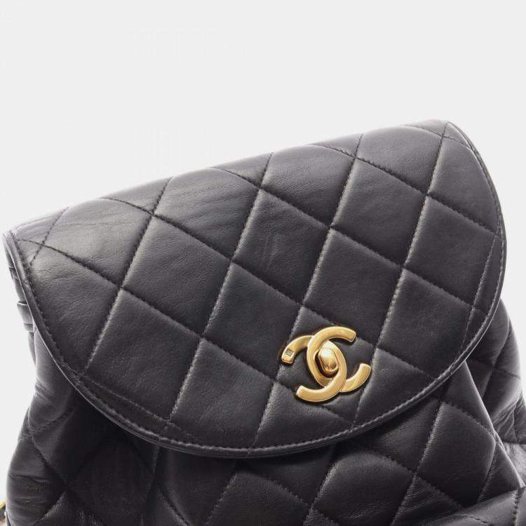 Pre Owned Chanel Matelasse Backpack Bag In Lambskin Leather Black