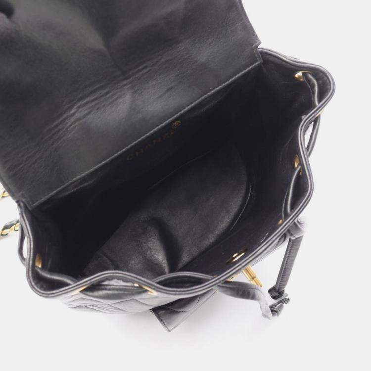 Pre Owned Chanel Matelasse Backpack Bag In Lambskin Leather Black