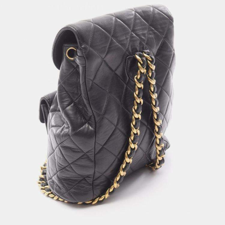 Pre Owned Chanel Matelasse Backpack Bag In Lambskin Leather Black