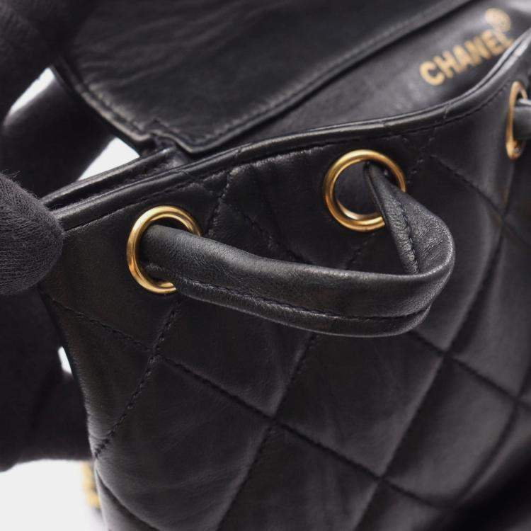 Pre Owned Chanel Matelasse Backpack Bag In Lambskin Leather Black