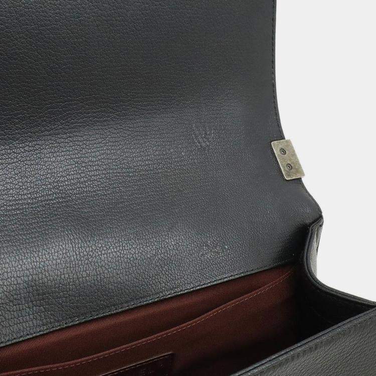 Pre Owned Chanel Boy Chanel 25 Coco Mark Chain Shoulder Bag Leather Enamel Black