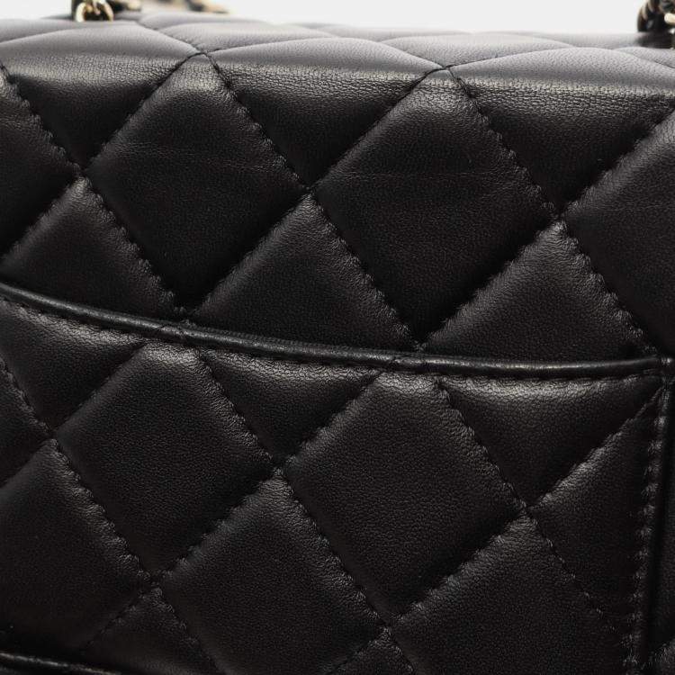 Pre Owned Chanel Matelasse Small Box Shoulder Bag In Lambskin Leather Black