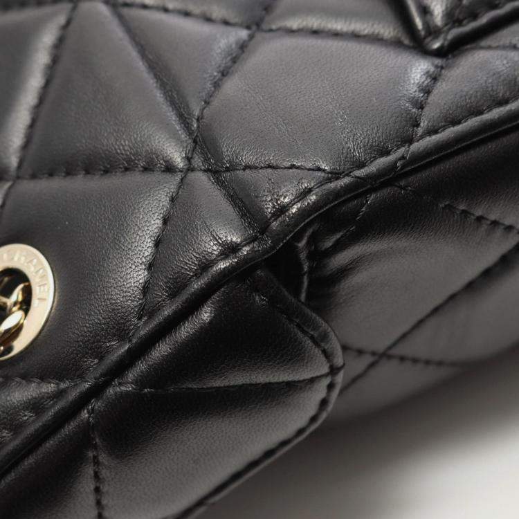 Pre Owned Chanel Matelasse Small Box Shoulder Bag In Lambskin Leather Black