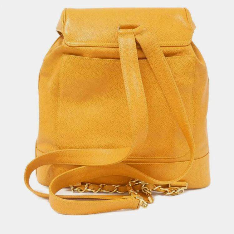 Pre Owned Chanel Leather Orange Backpack