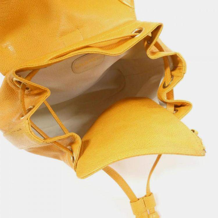 Pre Owned Chanel Leather Orange Backpack