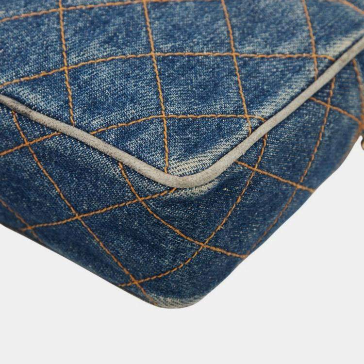 Pre Owned Chanel Coco Mark Matelasse Chain Shoulder Bag In Indigo Blue Denim