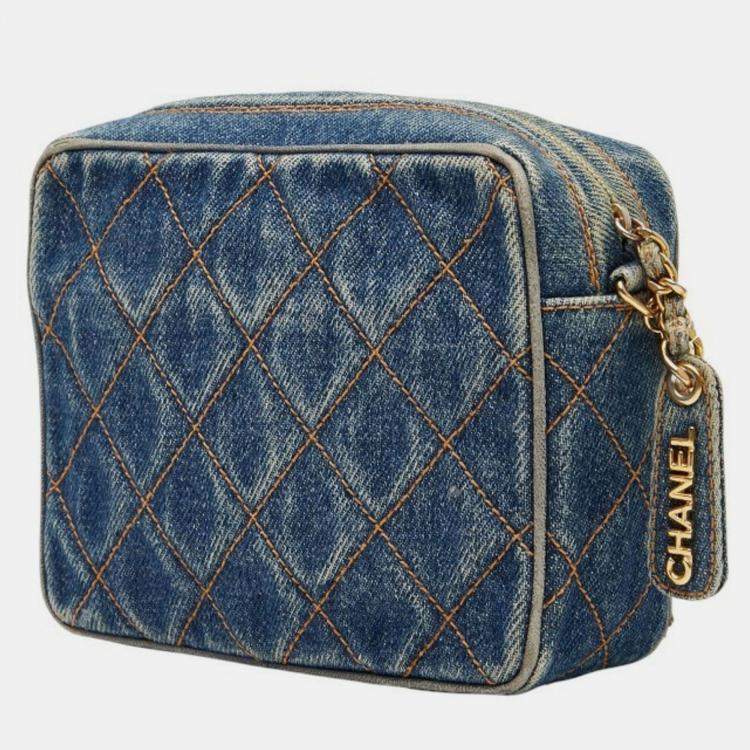 Pre Owned Chanel Coco Mark Matelasse Chain Shoulder Bag In Indigo Blue Denim