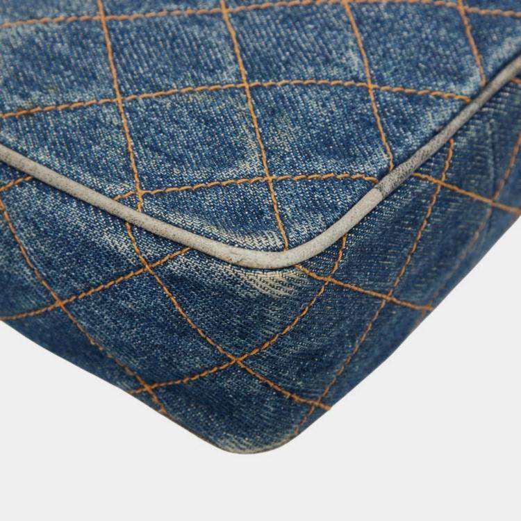 Pre Owned Chanel Coco Mark Matelasse Chain Shoulder Bag In Indigo Blue Denim