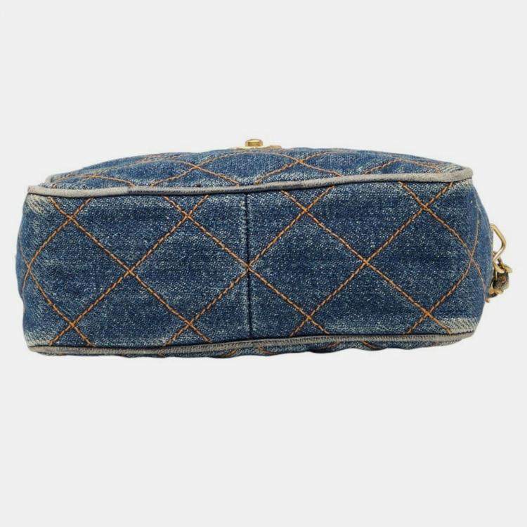 Pre Owned Chanel Coco Mark Matelasse Chain Shoulder Bag In Indigo Blue Denim