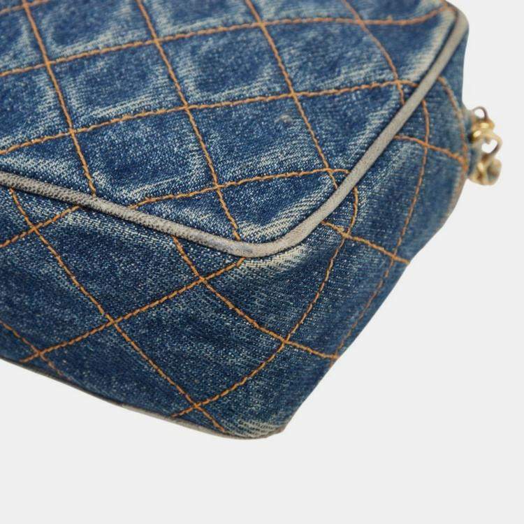 Pre Owned Chanel Coco Mark Matelasse Chain Shoulder Bag In Indigo Blue Denim