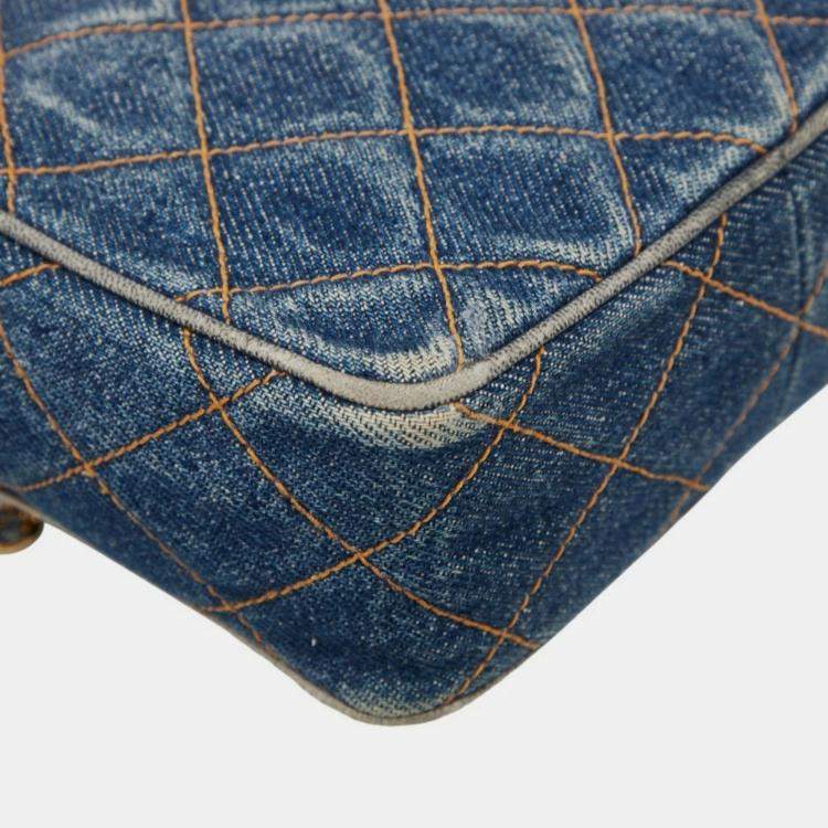 Pre Owned Chanel Coco Mark Matelasse Chain Shoulder Bag In Indigo Blue Denim