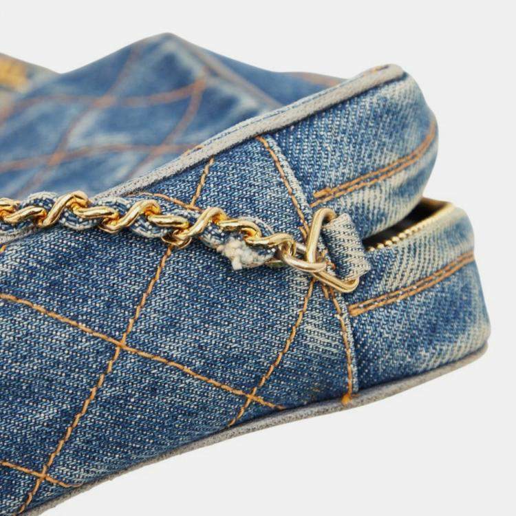 Pre Owned Chanel Coco Mark Matelasse Chain Shoulder Bag In Indigo Blue Denim
