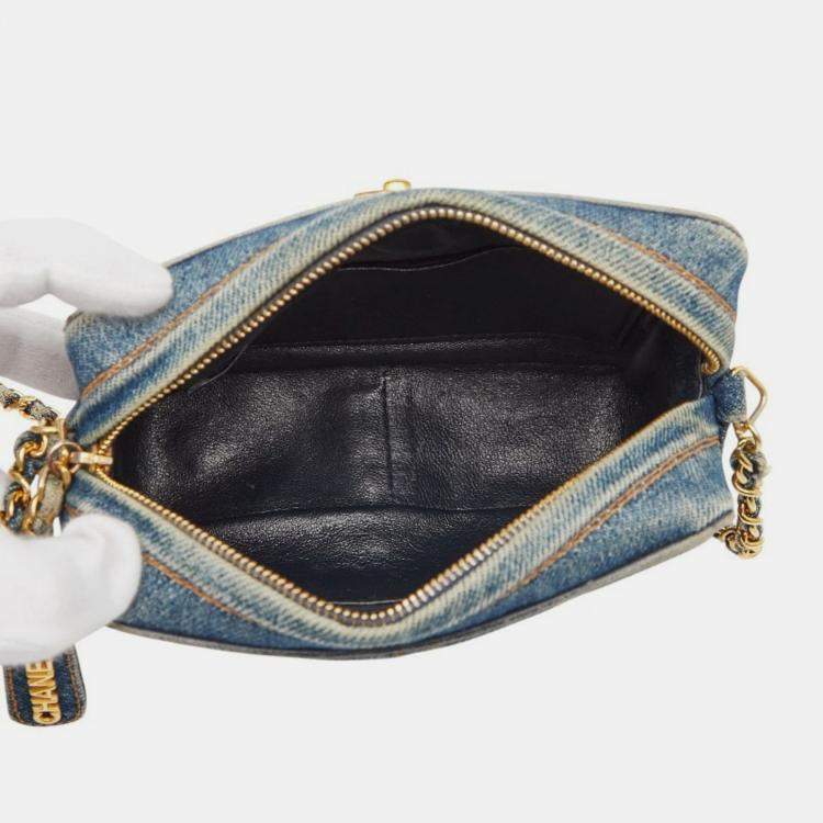 Pre Owned Chanel Coco Mark Matelasse Chain Shoulder Bag In Indigo Blue Denim