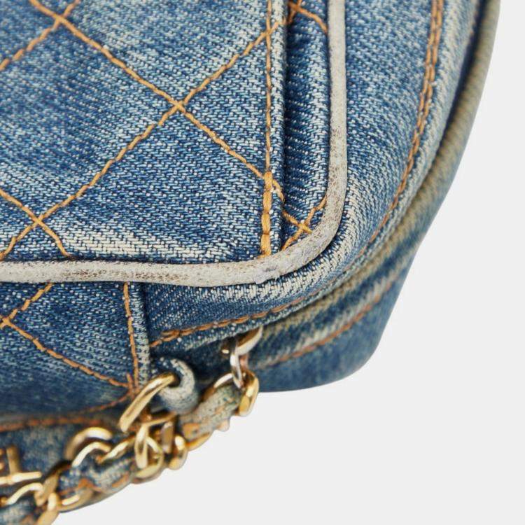 Pre Owned Chanel Coco Mark Matelasse Chain Shoulder Bag In Indigo Blue Denim