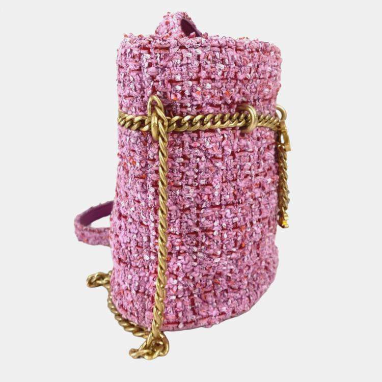 Pre Owned Chanel Cc Coco Mark Chain Bucket-Shaped Pochette Handbag Tweed Pink