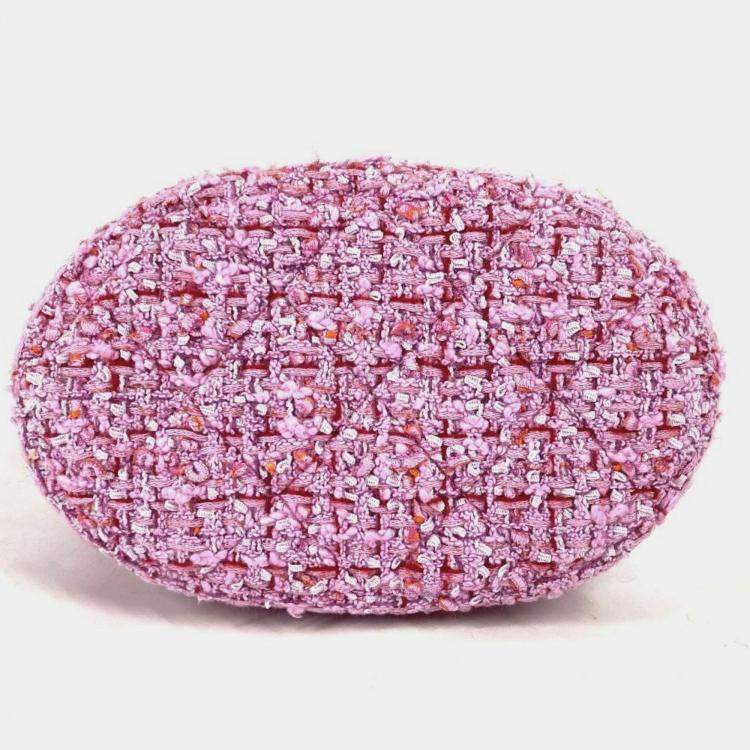 Pre Owned Chanel Cc Coco Mark Chain Bucket-Shaped Pochette Handbag Tweed Pink