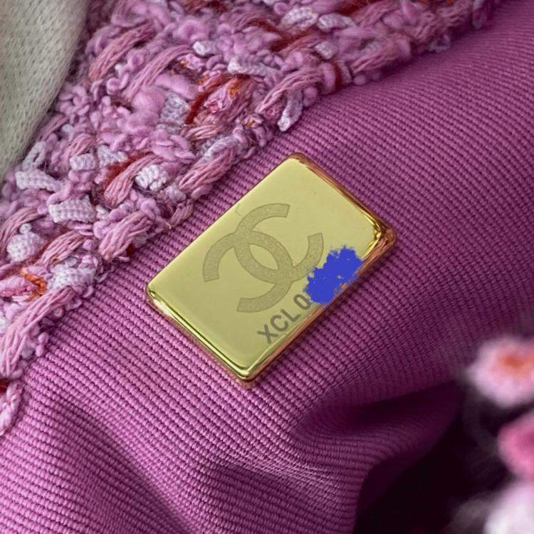 Pre Owned Chanel Cc Coco Mark Chain Bucket-Shaped Pochette Handbag Tweed Pink