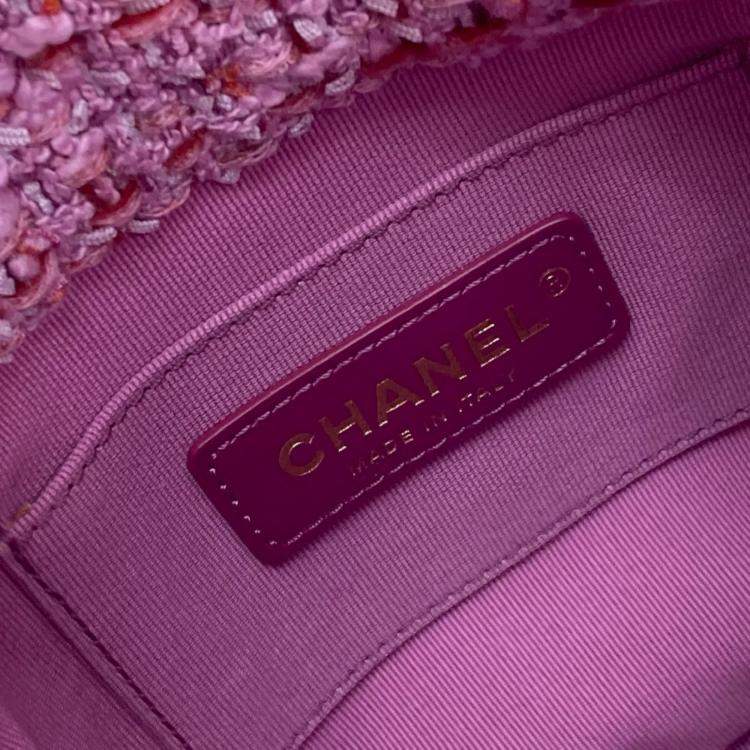 Pre Owned Chanel Cc Coco Mark Chain Bucket-Shaped Pochette Handbag Tweed Pink