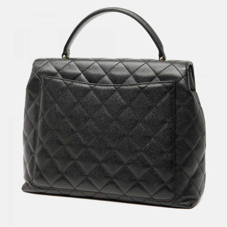 Pre Owned Chanel Black CC Quilted Caviar Kelly Top Handle Bag