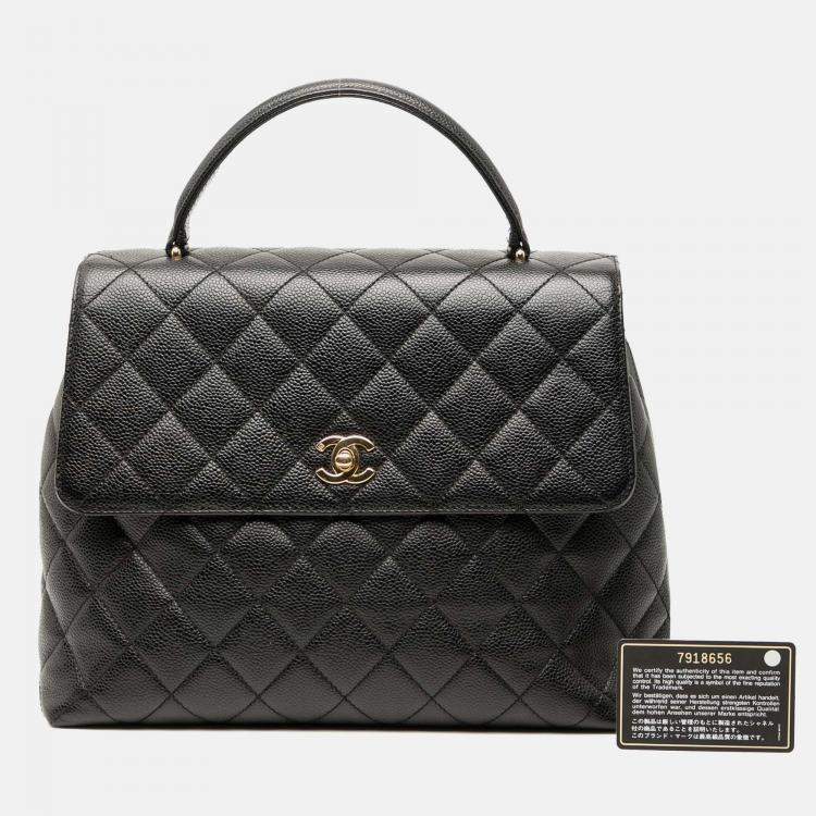 Pre Owned Chanel Black CC Quilted Caviar Kelly Top Handle Bag