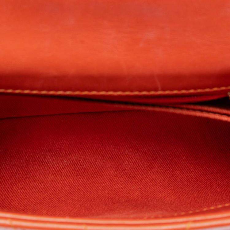 Pre Owned Chanel Orange Mini Chevron Lambskin Coco Top Handle Bag