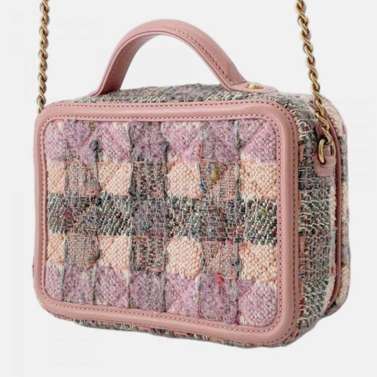 Pre Owned Chanel Pink Small Tweed CC Filigree Vanity Case
