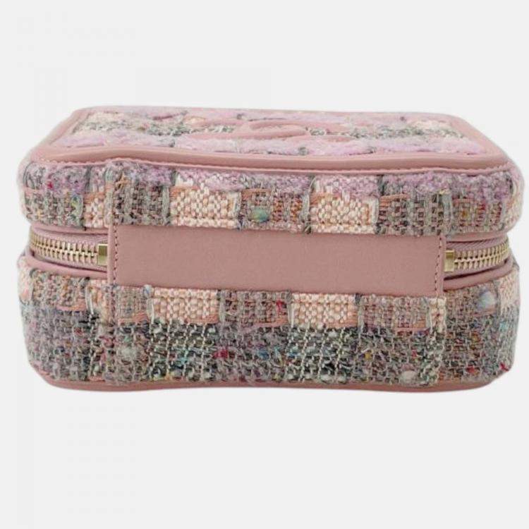 Pre Owned Chanel Pink Small Tweed CC Filigree Vanity Case